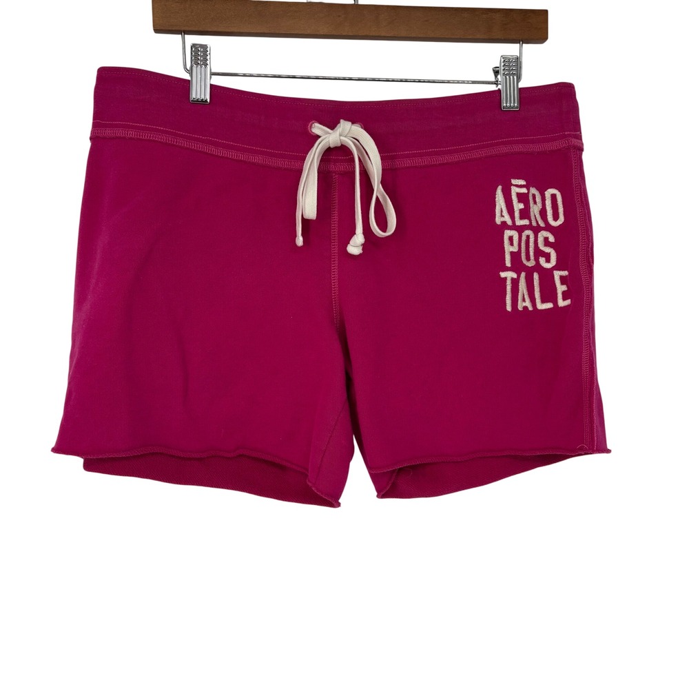 Y2K Aeropostale Magenta Pink‎ Logo Graphic Fleece Sweat Shorts Drawstring 3in